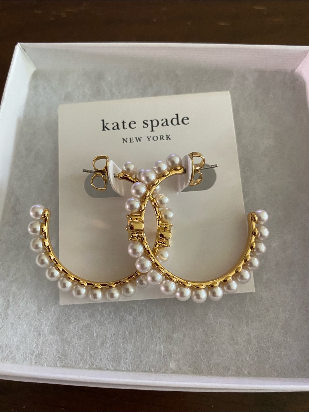 kate spade Gold Hoop Earrings with White Pearls NWOT
